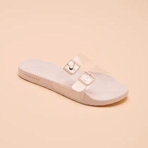 Malvados Clear Double-Buckle Slide Sandals in White